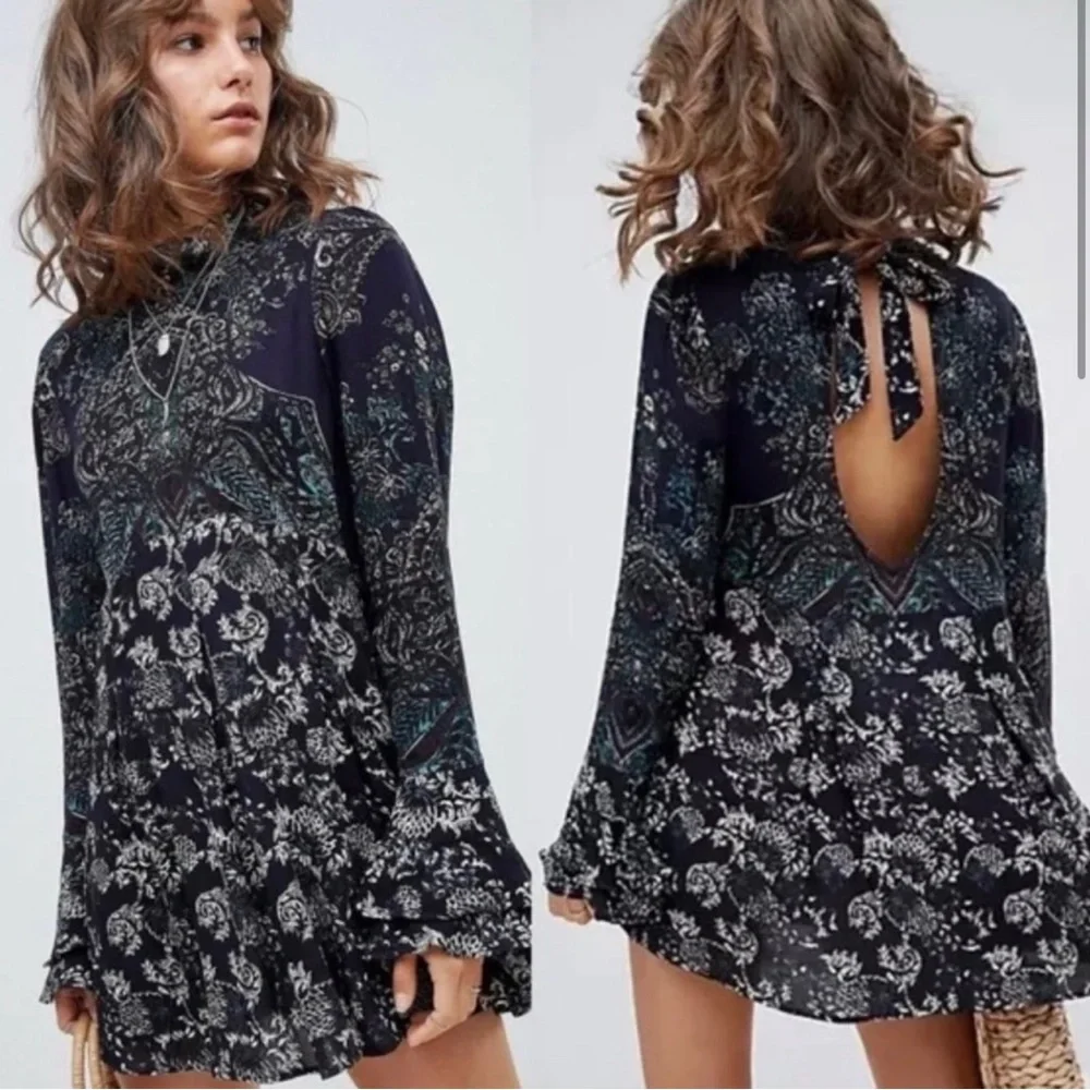 Free people Lady Luck mini dress bell sleeve oversized flowy